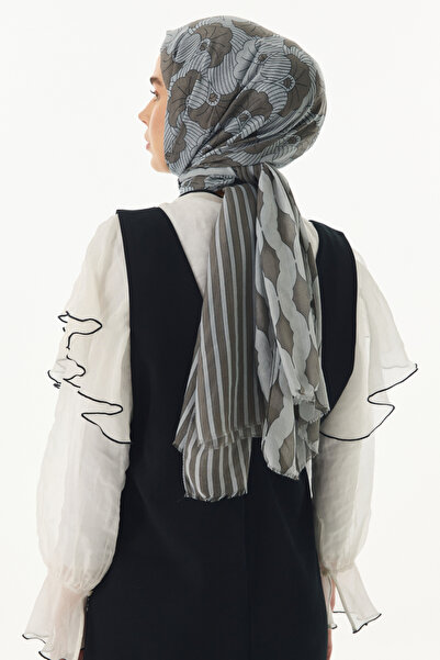 FENZA SCARF Stripe Pattern Cotton Shawl - Gray