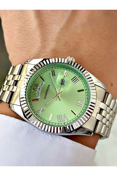Weluxa Silver Color Turquoise Dial Calendar Steel Band Men's Wrist Watch