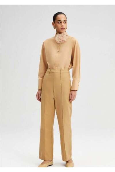 Touche Yüksek Bel Gabardin Pantolon Bej