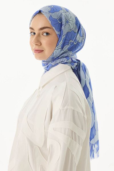 FENZA SCARF Stripe Pattern Cotton Shawl - Blue