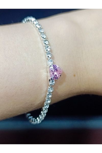 Zanora Heart Detailed Waterway Pink Stone Bracelet