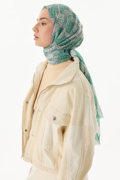 FENZA SCARF Stripe Pattern Cotton Shawl - Mint
