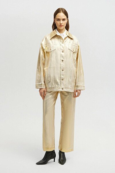 Touche Varaklı Oversize Denim Ceket Gold