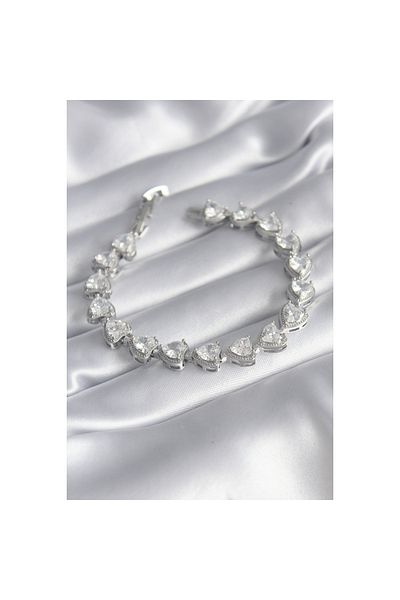 Clariss Brass Silver Color Zircon Stone Heart Model VIP Series Women's Bracelet