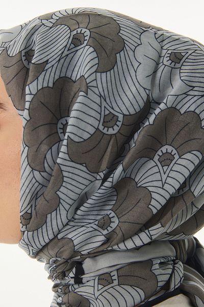 FENZA SCARF Stripe Pattern Cotton Shawl - Gray