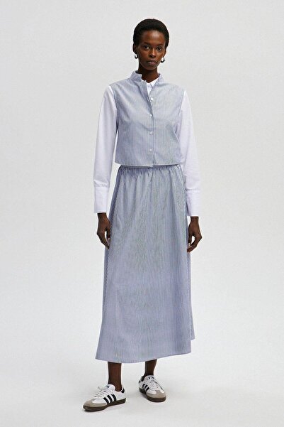 Touche Poplin Yelek Etek Takım Lacivert