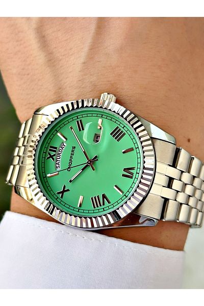 Weluxa Silver Color Pastel Turquoise Dial Calendar Steel Band Men Wrist Watch