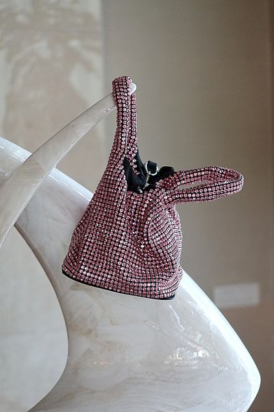 Moom Bag Γυναικεία βραδινή τσάντα φορέματος με διπλή λαβή από ροζ πέτρα