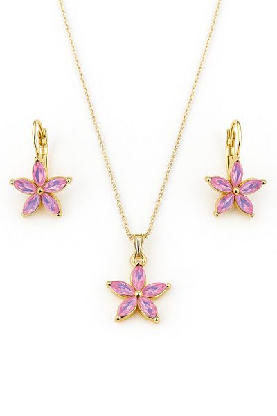 MakeWell Gold Color Necklace and Earring Set with Lotus Flower Design