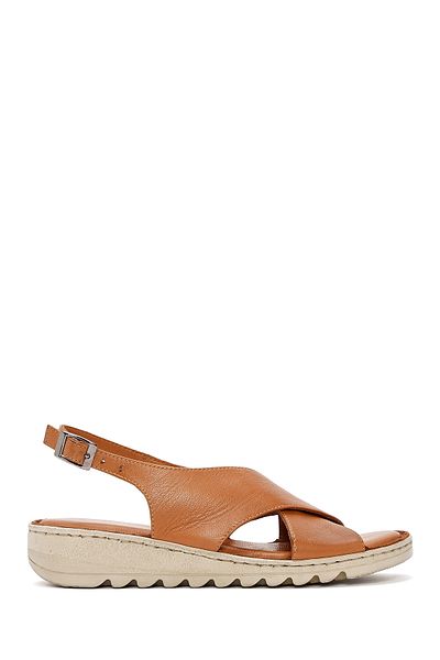 Derimod Women's Tan Back Tie Leather Comfort Sandals 25Sfd410318