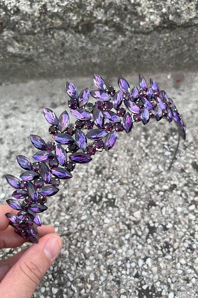 Hobigram Regina Purple Bridal Henna Crown Special Occasion Accessory Women's Crown Hair Accessory – Crown, Crystal Stone, Stylish Model