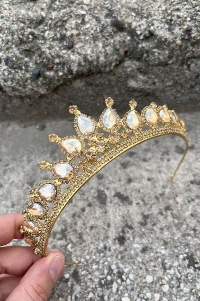 Hobigram Renata Gold Bridal Henna Crown Special Occasion Accessory Women's Crown Hair Accessory – Crown, Crystal Stone