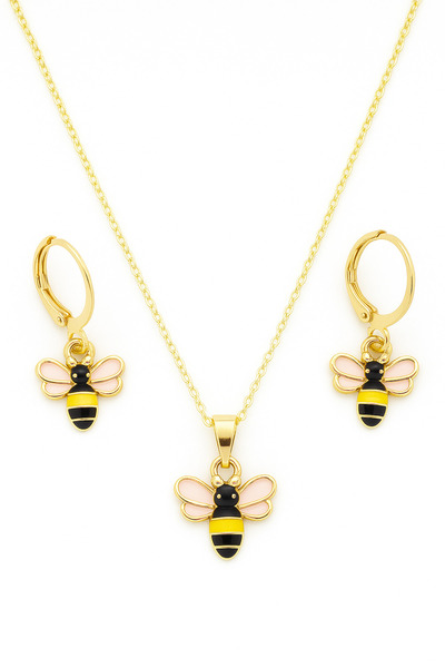 MakeWell Gold Color Necklace and Earring Set with Bee Design