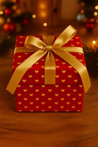 Emtory Home Christmas Gift Box Red Heart Gift Package - Christmas Ornament - Ribbon Included