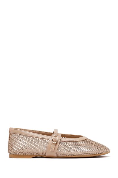 Derimod Women's Beige Mesh Buckle Ballerinas 25Sfe485114