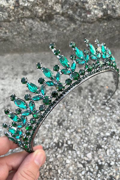 Hobigram Ivanna Green Bridal Henna Crown Special Occasion Accessory Women's Crown Hair Accessory – Crown, Crystal Stone