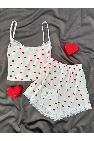 Lena Homewears Women's Red Love Heart Shorts Pajama Set