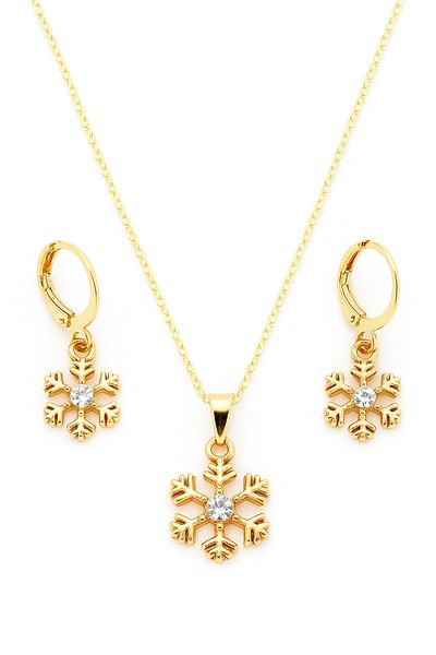 MakeWell Gold Color Necklace and Earring Set with Snowflake Design