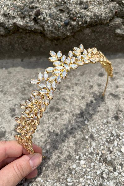 Hobigram Silvana Gold Bridal Henna Crown High Quality Special Occasion Accessory Women's Crown Hair Accessory