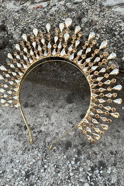 Hobigram Michelle Gold Bridal Henna Crown Special Occasion Accessory Women's Crown Hair Accessory – Crown, Crystal Stone