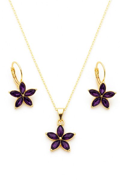 MakeWell Gold Color Necklace and Earring Set with Lotus Flower Design
