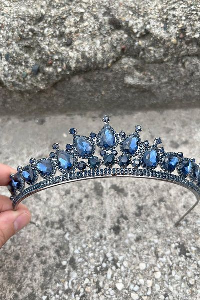 Hobigram Renata Navy Blue Bridal Henna Crown Special Occasion Accessory Women's Crown Hair Accessory – Crown, Crystal Stone