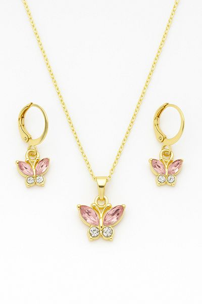 MakeWell Gold Colored Necklace and Earring Set with Butterfly Design