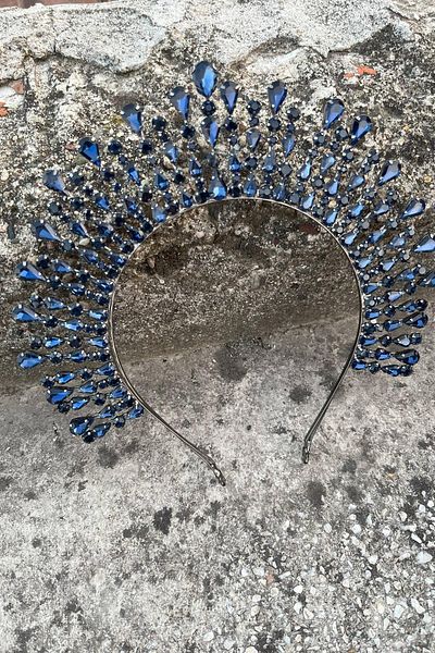 Hobigram Michelle Navy Blue Bridal Henna Crown Special Occasion Accessory Women's Crown Hair Accessory – Crown, Crystal Stone
