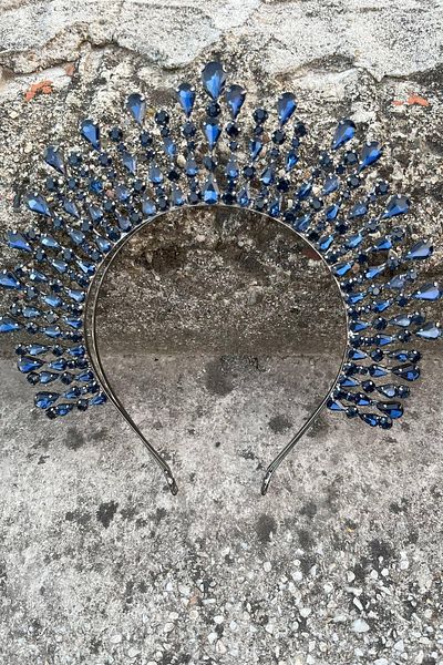 Hobigram Michelle Navy Blue Bridal Henna Crown Special Occasion Accessory Women's Crown Hair Accessory – Crown, Crystal Stone