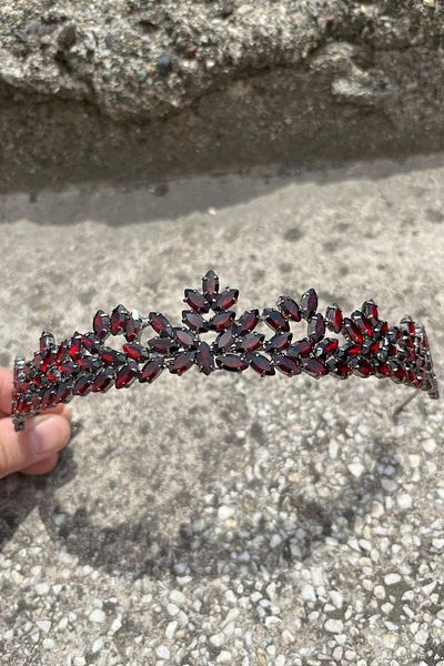 Hobigram Silvana Burgundy Bridal Henna Crown High Quality Special Occasion Accessory Women's Crown Hair Accessory