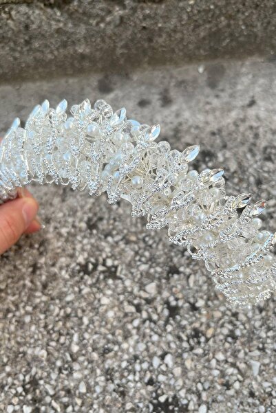 Hobigram Salome Cream Pearl Bridal Henna Crown High Quality Special Occasion Accessory Women's Crown Hair Accessory