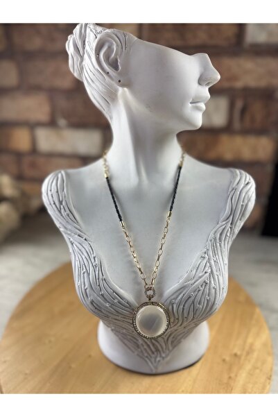 SEDEF TAKI Ay taşlı gold detaylı modern kolye