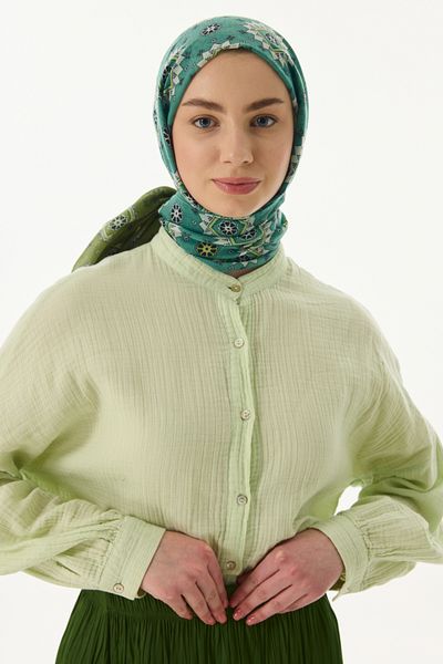 FENZA SCARF Ethnic Pattern Cotton Shawl - Green-Olive Green