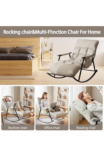Generic Relaxing fabric rocking chair with comfortable padding for maximum comfort - White