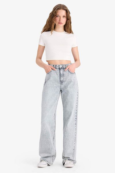 DeFacto Straight Wide High Waist Wide Leg Long Jean Pants E1704Ax25Sm