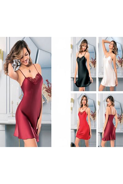 Fily Underwear Mi̇ss Lari̇s Stylish Satin Nightgown with Thin Straps