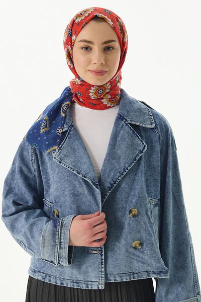 FENZA SCARF Ethnic Pattern Cotton Shawl - Navy Blue-Orange
