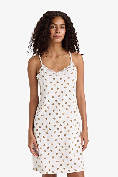DeFacto Regular Fit U Yaka Askılı Gecelik-Fall in Love F5921AX25SM