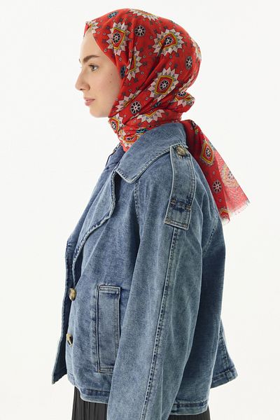 FENZA SCARF Ethnic Pattern Cotton Shawl - Navy Blue-Orange