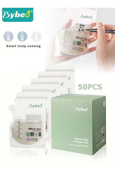 BYBEO 50 Counts Pack Milk Storage Bags Self Standing BPA Free And Leak Proof 8oz/200ML
