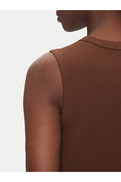 Calvin Klein Kadın Dar Kesim Yuvarlak Yaka Pamuklu Kolsuz Midi Boy Kahverengi Elbise LV047C240G-0S7