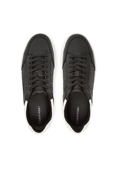 Calvin Klein Erkek CK Monogram Logolu Düz Rahat Taban Düşük Bilekli Siyah Sneaker HM0HM01899-0GM