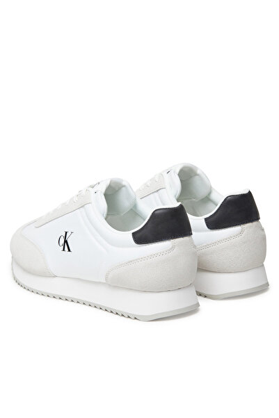Calvin Klein Erkek Yuvarlak Burun Lamine Deri Bağlamalı Orta Kalın Topuk Beyaz Sneaker YM0YM01325-01W