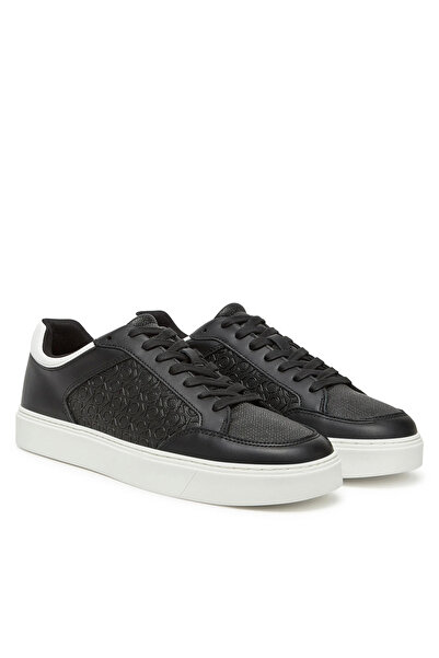 Calvin Klein Erkek CK Monogram Logolu Düz Rahat Taban Düşük Bilekli Siyah Sneaker HM0HM01899-0GM