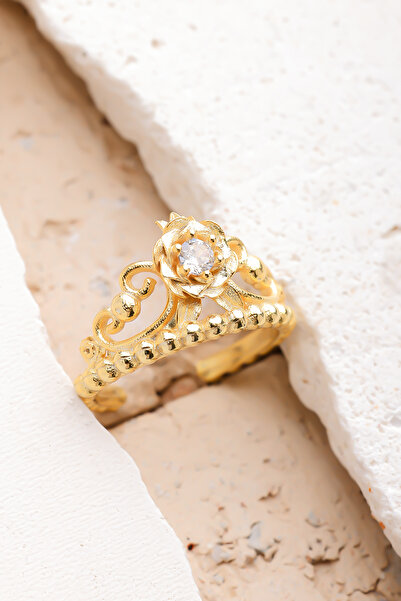 Lucente Jewellery Özel Hediye Kutulu Gül Taçlı Ayarlanabilir Gümüş Altın Kapl...