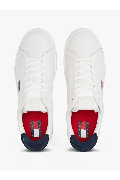 Tommy Hilfiger Erkek Düşük Bilekli Logo Bayraklı Deri Beyaz Sneaker EM0EM01596-0G1