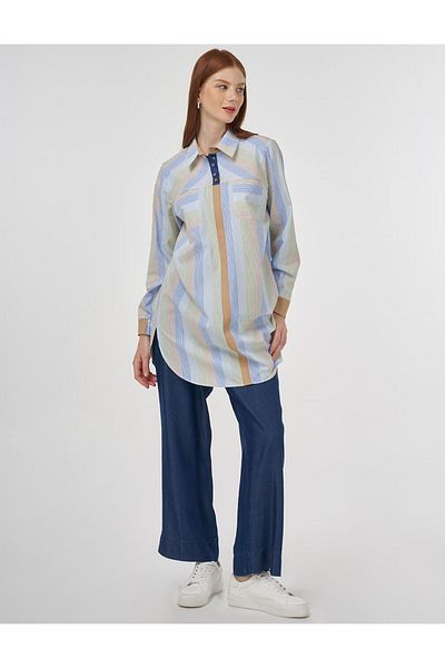 KYR Button Detailed Cotton Tunic Indigo