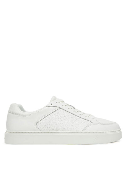 Calvin Klein Erkek CK Monogram Logolu Düz Rahat Taban Düşük Bilekli Beyaz Sneaker HM0HM01899-0K4