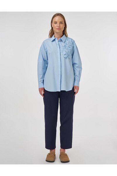 Kayra Appliqued Cotton Tunic Ice Blue