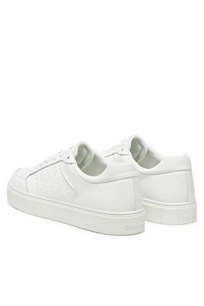 Calvin Klein Erkek CK Monogram Logolu Düz Rahat Taban Düşük Bilekli Beyaz Sneaker HM0HM01899-0K4